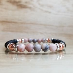 Black Onyx & Pink Stone Gemstone Stretch Bracelet